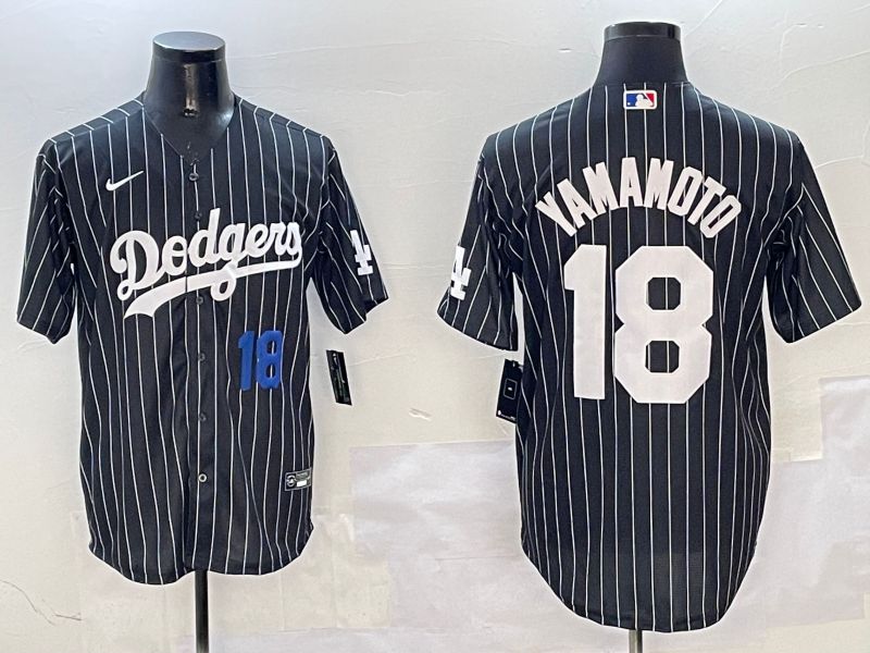 Men Los Angeles Dodgers #18 Yamamoto Black Stripe Jointly Name 2025 Nike MLB Jersey style 5